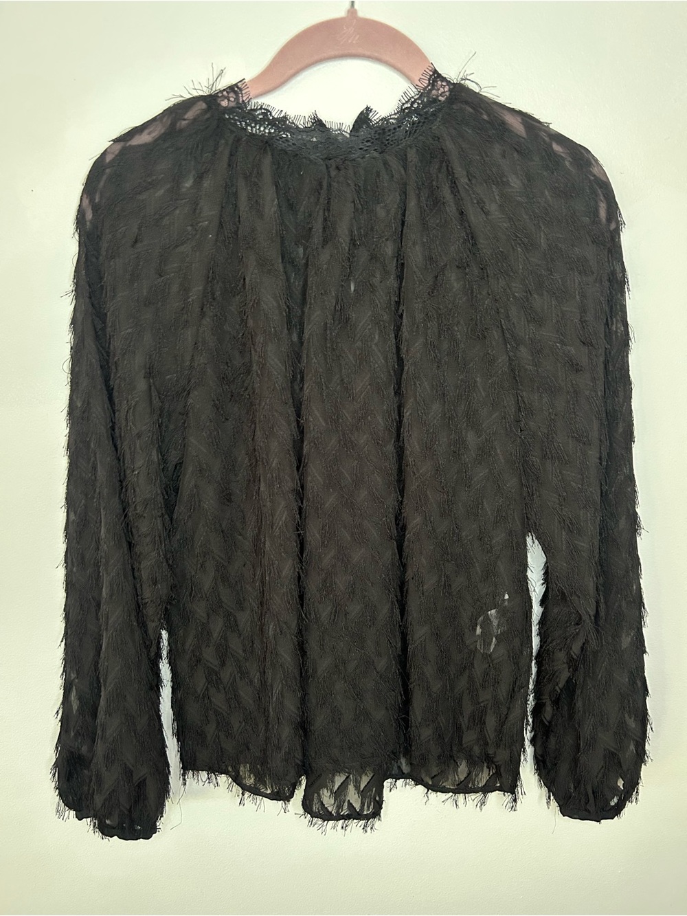 Zara NWT Black Mock-Neck Tassel Blouse Size XS